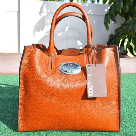 Brand New Roberto Cavalli Brown Leather Handbag Purse Mint Condition GSB003PZ241 - Picture 1 of 4